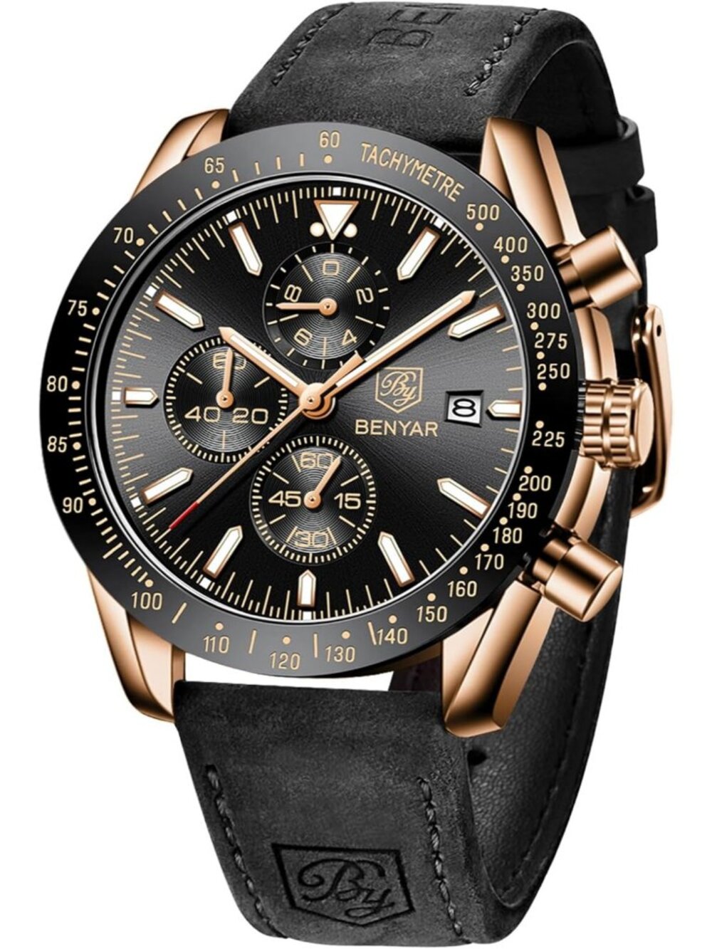Mens Gold Black Analog Silicone Strap Chronograph Luminous Designer Casual Watch